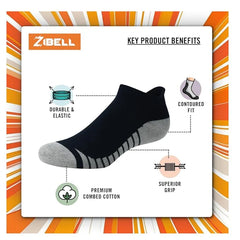 ZIBELL Pack of 5 Ankle Sports Socks for Men & Women, Suitable Made With Durable, Athletic Running Socks, Breathable Cotton - Pack of 5, Free Size