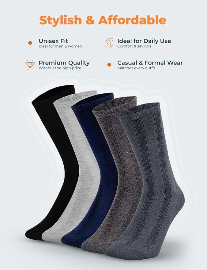 Crew Socks for Men - Diabetic Socks - Calf Length Socks -Soft, Breathable, Non-Binding, Moisture Control, Boosts Circulation, Ideal For Neuropathy, Assorted