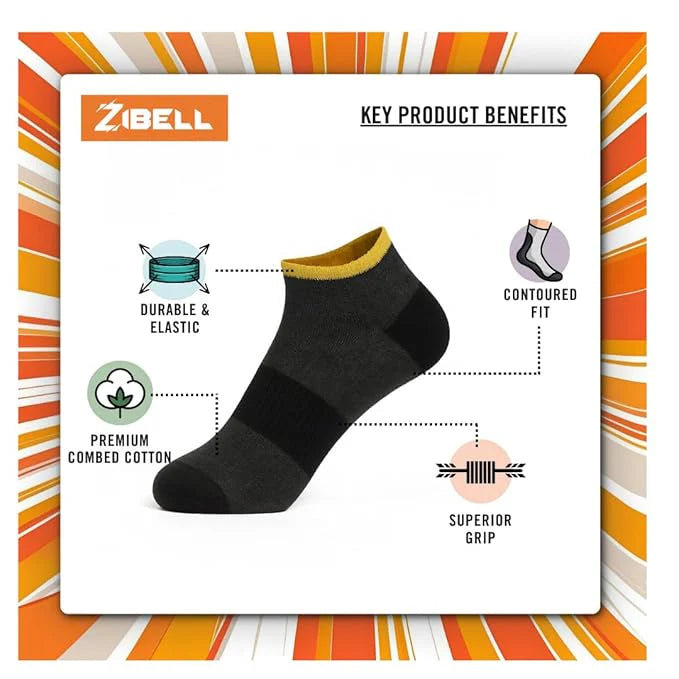 ZIBELL Pack of 5 Sports Ankle Socks for Men & Women, Suitable Made With Durable, Athletic Running Socks, Breathable Cotton - Pack of 5, Free Size
